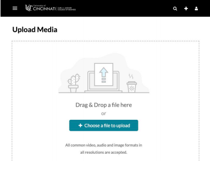 Screenshot of the experience in uploading a media file.