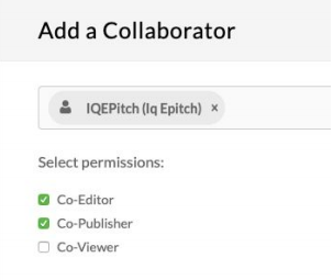 Screenshot of how to add the "IQEPitch" channel as a collaborator