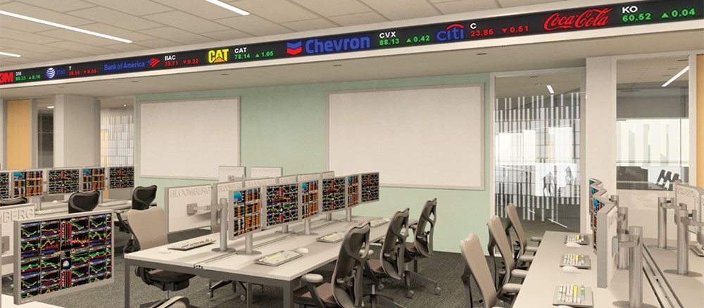 Portfolio 2018, Johnson Investment Lab rendering Rendering of the Johnson Investment Lab in the new Lindner College of Business building